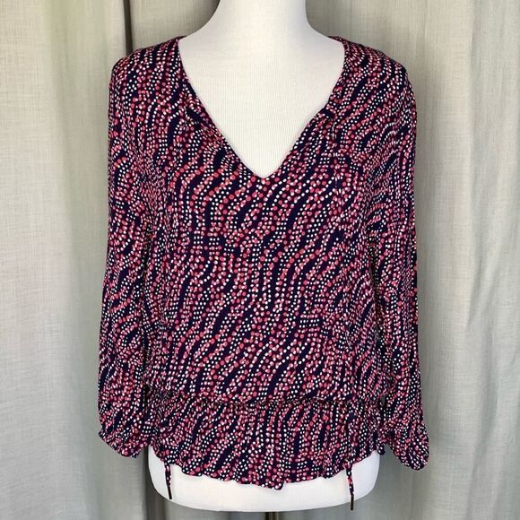 Tommy Hilfiger 3/4 sleeve V-Neck Polka Dot Blouse Sz Large - Picture 2 of 8